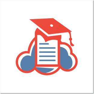 Cloud Report Sticker Logo Design. Vector illustration sticker icon with the concept of a cloud computing system for document management services. Posters and Art